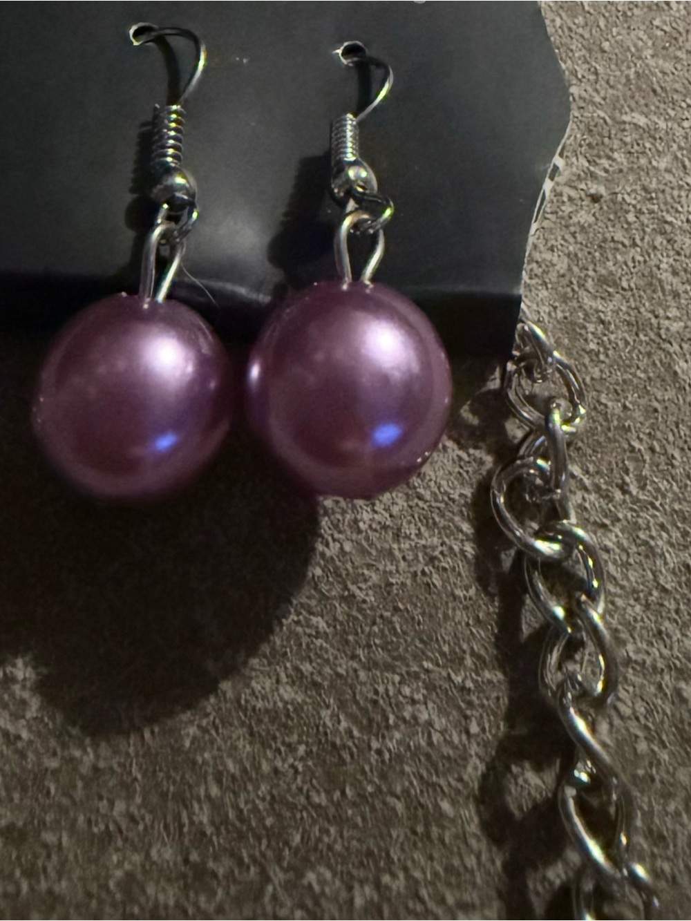 Silver Chain Necklace with Lavender Pearl Charms - - Picture 3 of 3